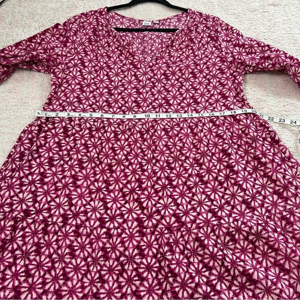 GAP Magenta Pink Floral Print Dress 3/4 Sleeves Size Medium Cotton Blend Midi - Picture 7 of 11